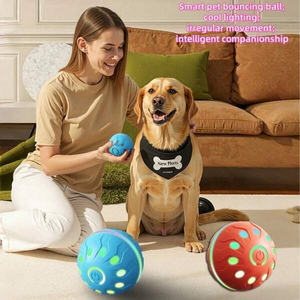 كرة قفز ملونة للحيوانات الأليفة قطعتان، كرة لعب ذكية للكلاب مع أضواء وامضة، كرة تفاعلية مقاومة للعض، كرة مطاردة للكلاب، هدية عيد الميلاد للكلاب