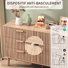 MISNODE Chest Of Drawers, Storage Cabinet With 6 Drawers, Modern Chest Of Drawers With Tapered Legs, Sideboard With Tall Drawers For Bedroom, Living Room, Hallway, Wood Color, 100x34x73cm - 原木色 - 查看 3