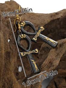 2pcs Egyptian Ankh Cross Rune Earrings, Fashionable Unique Black Earrings Suitable For Men And Women Daily Wear - 彩色 - 查看 2