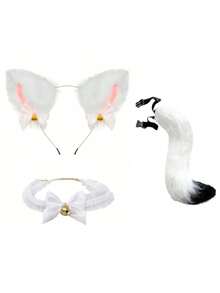 3pcs/Set Faux Cat Ear Headband, Fox Tail Accessory, Second Element, Animal Ear, Animal Tail Set, Collar And Hair Clip, Suitable For Various Festivals And Party Costumes - Multicolor - View 2