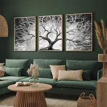 3 件/套现代黑白生命之树帆布海报和印刷品，经典生命之树帆布墙面艺术，适用于卧室、客厅或家庭办公室，是理想的礼物墙面艺术，无框架 - 黑與白 - 查看 6