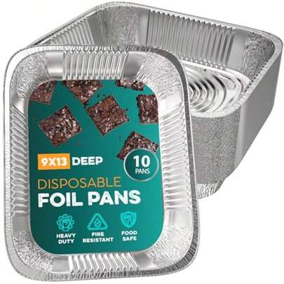Aluminum Pans 9x13 [10 Pack] Aluminum Foil Trays Disposable For Baking BBQ Grilling Roasting Cake Serving Dishes Catering Plies Steam Table Chafing Pans Half Size Tin Foil Pan
