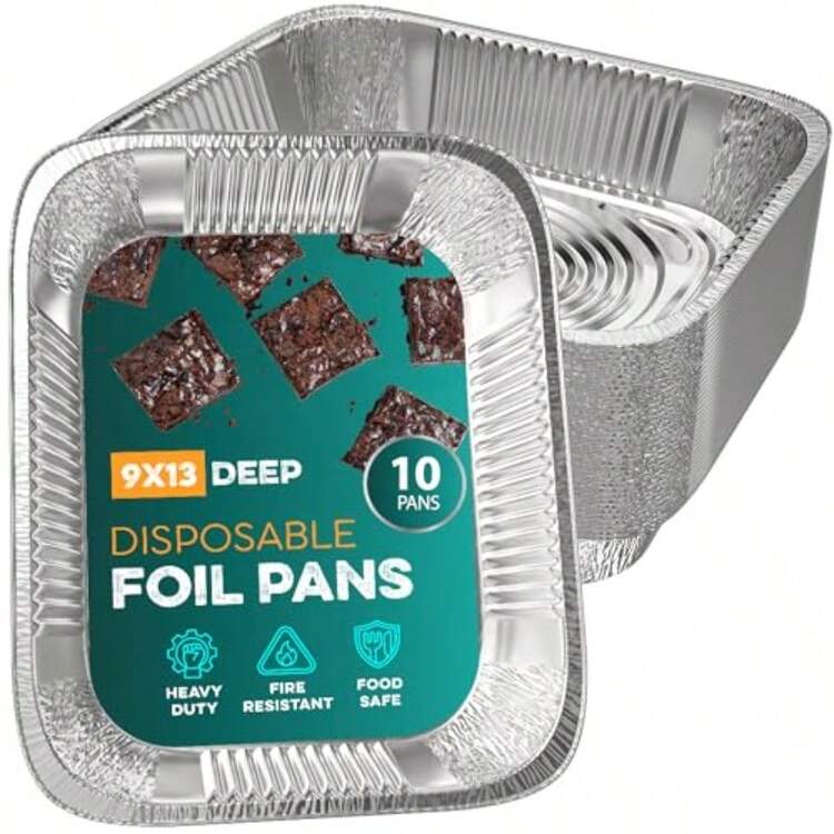 Aluminum Pans 9x13 [10 Pack] Aluminum Foil Trays Disposable For Baking BBQ Grilling Roasting Cake Serving Dishes Catering Plies Steam Table Chafing Pans Half Size Tin Foil Pan - 灰色的 - 查看 1