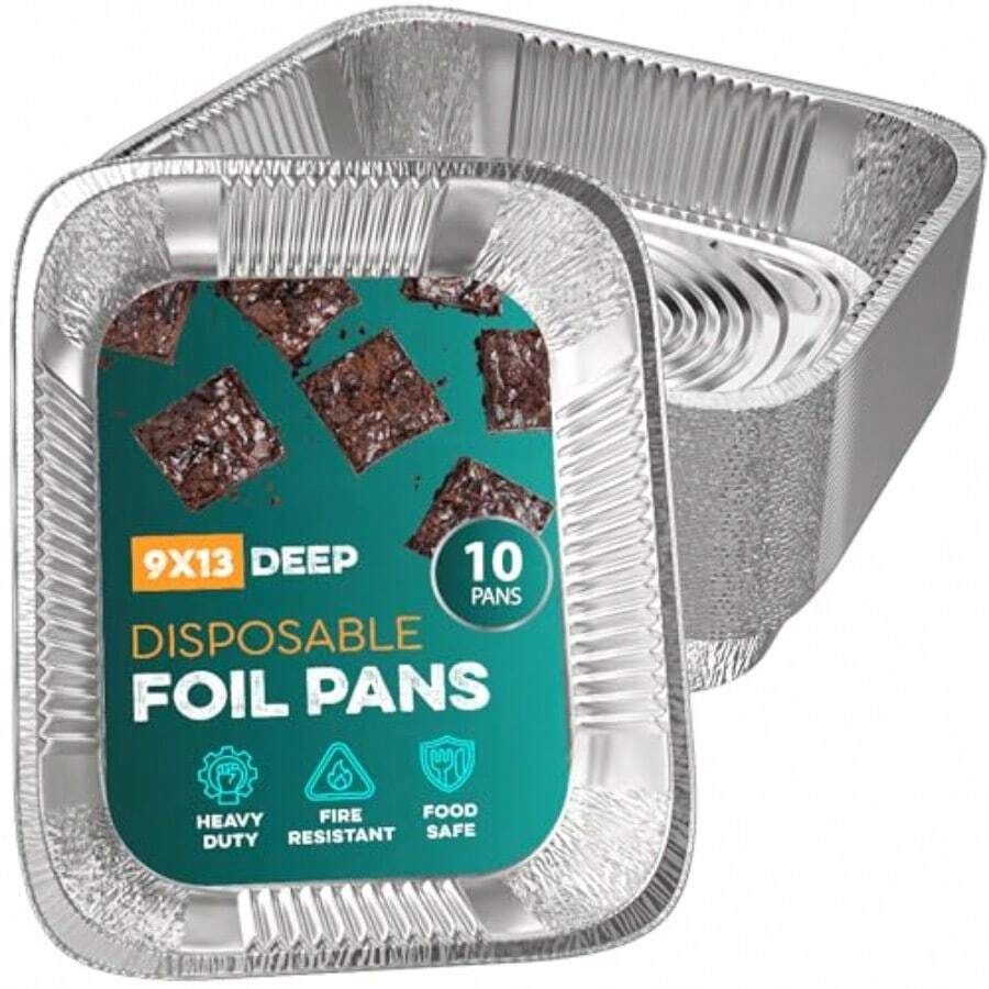 Aluminum Pans 9x13 [10 Pack] Aluminum Foil Trays Disposable For Baking BBQ Grilling Roasting Cake Serving Dishes Catering Plies Steam Table Chafing Pans Half Size Tin Foil Pan