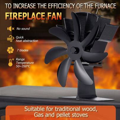 7-Blade Furnace Fan Thermal Fireplace Fan Standing No Electricity Wireless Low-Noise Wood Burner Aluminum Alloy Fan