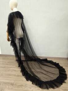 Chal de tul extra grande para novia, accesorio de vestido de novia y de fiesta con caída, ropa de verano para mujer, para la playa - Blanco - Ver 17