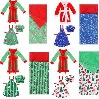 4pcs Christmas Elf Doll Accessories Set, Including Sleeping Bag, Chef Outfit, Robe, Fits 26-30cm Dolls