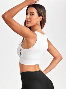 SHEIN Sports Women's Solid Color Zipper Front Everyday Fitness Sports Vestworkout Tank Top - White - View 3