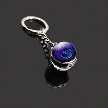 12 Zodiac Signs Fashionable Double-Sided Convex Glass Ball Keychain