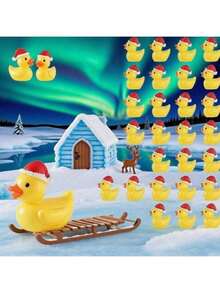 50pcs Mini Resin Duck Mini Christmas Hat Duck Doll Decoration Suitable For Christmas, Crafts, Dollhouses, Slime, Home Decoration - The Perfect Christmas Gift - 彩色 - 查看 12