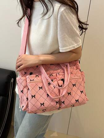 Fashionable Minimalist Large Capacity Multi-Pocket Shoulder Tote Bag, Suitable For School, Work, Travel, Can Be Worn Crossbody