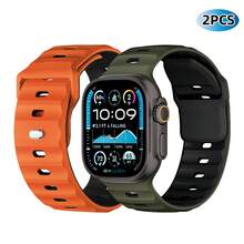Sport Bands 2 Packs Compatible With Apple Watch Ultra 2 Band 49mm 46mm 45mm 44mm 42mm, Wide Soft Silicone Wristbands Waterproof Strap Men For Apple Watch Series 11 10 9 8 7 6 5 4 3 SE Ultra 2 1 - Multicolor - View 2