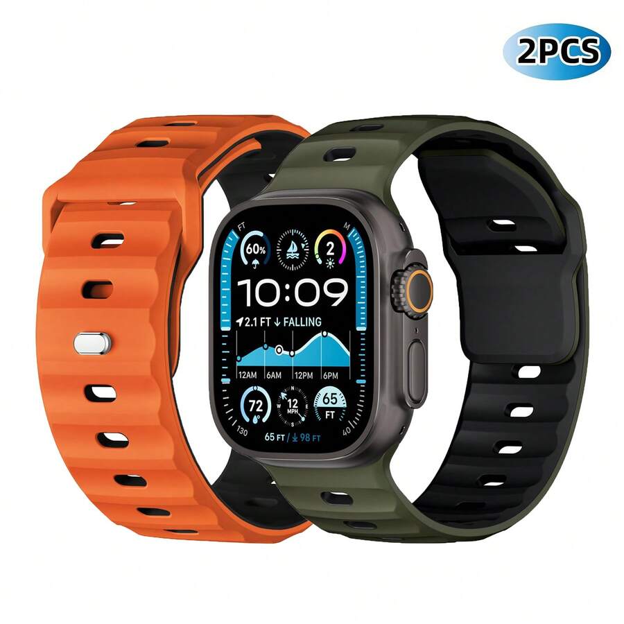 Sport Bands 2 Packs Compatible With Apple Watch Ultra 2 Band 49mm 46mm 45mm 44mm 42mm, Wide Soft Silicone Wristbands Waterproof Strap Men For Apple Watch Series 11 10 9 8 7 6 5 4 3 SE Ultra 2 1