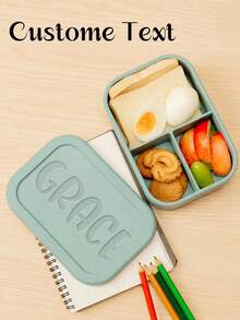 1 pieza Caja de almuerzo de silicona personalizada, Caja de almuerzo de silicona con nombre personalizado, Caja bento personalizada con nombre grabado, Caja de almuerzo de silicona personalizada para adultos, Contenedores con 3 compartimentos, Almacenamiento de comida compartimentado para trabajo y viajes, Para trabajo, viajes, microondas, congelador y lavavajillas