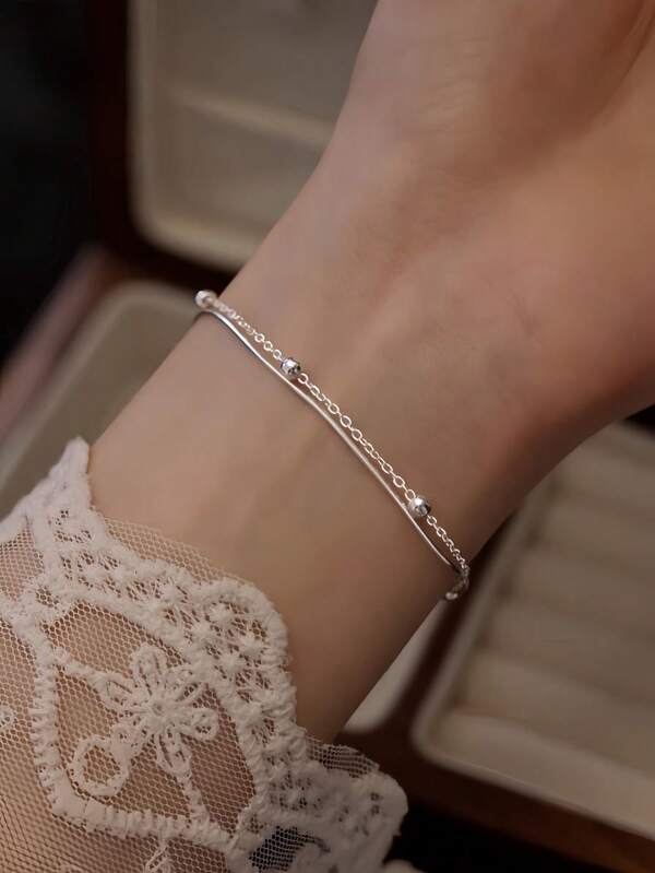 1 Stück elegantes, modisches Perlen- & Schlangenknochen Doppelarmband, geeignet für den täglichen Gebrauch, Feste und Partys von Frauen