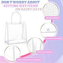 1/5/10/20/30/50pcs Set Waterproof Transparent Pvc Button Gift Bag Shopping Bag Handbag, Perfect For Ladies' Wedding, Party And Festival Gifts Stadium Approved Clear Transparent Purse Bag For Concerts Sports Events Festivals , Transparent, Clear Waterproof Bag For Women, Perfect For Summer, Vacation & Beach - Clear - View 4