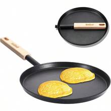 Frying Pan Skillet 8inch Flat Griddle Pan Lightweight Small Grill Pan With Wooden Handle For Camping Indoor Outdoor Cooking, Family Dinner Supplies, Party Supplies