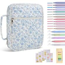 Cubierta bíblica, estuche bíblica acolchada portátil con bolígrafos y pestañas y mango para chicas mujeres, azul - Blanca - Ver 1