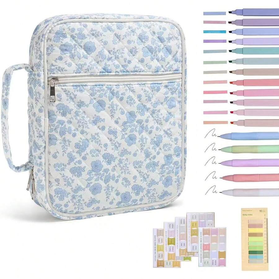 Cubierta bíblica, estuche bíblica acolchada portátil con bolígrafos y pestañas y mango para chicas mujeres, azul - Blanca - Ver 1