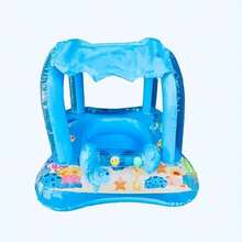 Boia Inflável Infantil com Cobertura Azul e Rosa para Bebê / Criança - Flutuador com Toldo UV, Assento Confortável, Piscina e Praia - Azul - Visão 4