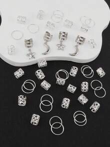 44 pezzi Accessori DIY popolari per parrucche e dreadlock, ciondolo a forma di luna e stella, anelli e clip per extension capelli