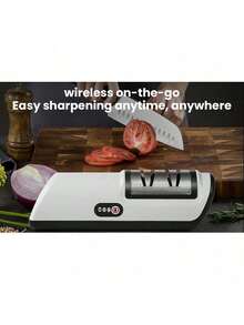 专业 USB 充电式电动磨刀器，2 级磨刀器，带金刚石磨料，适用于 20 度直刃，厨房刀具磨刀器，具有磨刀和抛光功能，适用于多种直刃刀（厨师刀、切片刀、三德刀、削皮刀等）、小折刀、陶瓷刀等 - 白色 - 查看 5