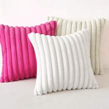 MIULEE White Throw Pillow Covers 18x18 Inch Set Of 2 Fuzzy Striped Soft Pillowcase With Velvet Back Faux Rabbit Fur Cushion Covers Decorative Home Pillows Sofa Couch Bedroom Car - Moss Green - View 5