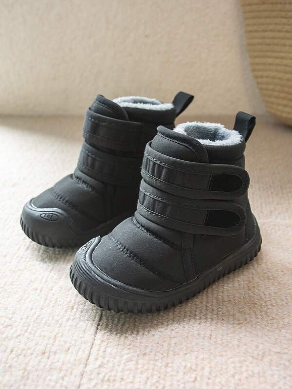 1 par de botas de nieve de estilo simple y cálido forradas de felpa para niños pequeños, adecuadas para el invierno