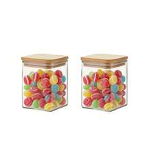 2/4/6 piezas Recipientes de vidrio transparente cuadrados con tapas de bambú, tarros de almacenamiento de alimentos de vidrio borosilicato herméticos, ideales para granos de café, té, hierbas, especias, galletas, granos y legumbres, recipiente multiusos para cocina, comedor, exterior, camping, suministros para cena familiar, suministros para fiesta de Navidad