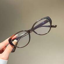 1 Pair Of Cat Eye Retro Tea Brown Flat Light Glasses, New Style To Show A Small Face, Retro Fashion Makeup Artifact, Comfortable And Not Overwhelming The Face, Daily Commuting 100, Take Photos For Outings And Outings To Show A Small Face, With A Retro Modern Feel - 無色 - 查看 6