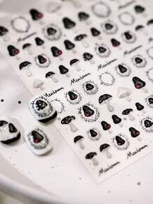 Dark Vintage Mushroom 5D Nail Stickers Cute Cartoon Plant Jelly Gothic Whimsical Self Adhesive Decoration Nail Art Decals