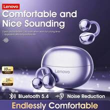 Lenovo TA410 2025 Latest Model Bluetooth Earphones, Bone Conduction Technology, Ultra-Light 2.8g Design, Suitable For Running, Gym, Yoga, Etc., IPX5 Sweatproof, 24-Hour Playback With Charging Box, Bluetooth 5.4 Gaming, HIFI Spatial Sound Effects,Bluetooth Headphones, Beige, Black, Purple​​