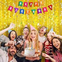 2/3/4/5 pièces Ensemble de fond de fête doré, feuille métallique, gland, rideaux en fil métallique, décoration de fête d'anniversaire, mariage, fournitures de cadeau, fond à gland convenant pour porte de fête, ruban d'anniversaire, cabine photo, décoration de fond, décoration de fête