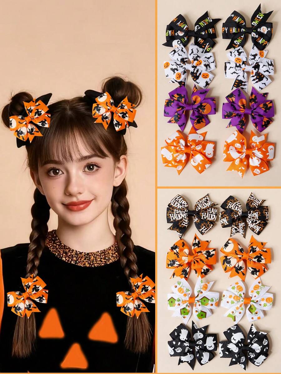 2/8 sztuk dla dziewczynek, śliczne spinki do włosów z motywem dyni, ducha, czarodzieja, potwora, nietoperza, spinki do grzywki, ozdoby do kucyka, odpowiednie na przyjęcia świąteczne, akcesoria do włosów na Halloween