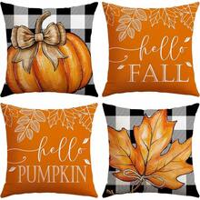 Artscope - Juego de 4 fundas de almohada de otoño de 16 x 16 pulgadas, Hello Fall Hello Pumpkin Buffalo Plaid Maple Leaf Harvest - Fundas de almohada decorativas al aire última intervensión para sofá - Naranja B - Ver 13