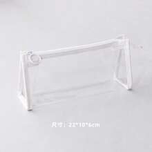 1pc PVC Transparent Triangle Pencil Case, Minimalist Back To School Student Large Capacity Zipper Storage Bag, Portable & Waterproof