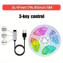 RGB 5050 LED Strip Lights Set - USB Powered, Flexible Tape For TV Background, Game Room Decor - 3 Key Control - Multicolor - View 10