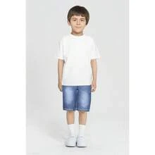 Pantalones cortos de mezclilla para nios, ajuste de verano, algodn, clsico, cintura elstica, pantalones de playa con cordn y 5 bolsillos reales - 10 Años + Azul - Ver 4