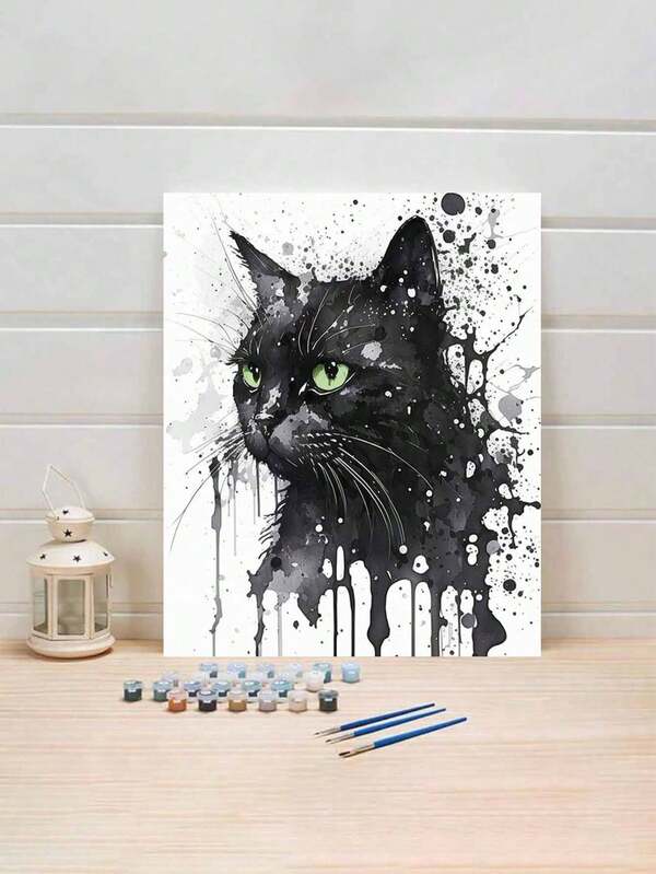 DIY Paint By Numbers For Adults - Black Cat Art Kit, 16x20 Inch Acrylic Painting Set With Brushes And Paints, Frameless Wall Decor Craft, Ideal Gift For Birthdays, Father'S Day, Christmas, Mother'S Day
