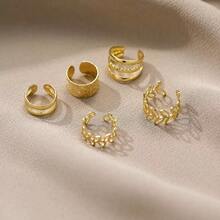 5 Pcs Non-Pierced Ear Bone Clip Set-European And American Fashion High-End Jewelry-Women's Earrings-Natural Earrings Earrings Men's Ear Clips-Earrings Sets-Gold Jewelry>Earrings-Ears-Ear Cuffs-Clip On Earring-Clip On Earrings Women-Christmas-Aretes Elegantes-Statement Earrings-Vintage Earrings-Earings Women Earring Sets-Earrings For Women-Gold Earrings-Gold Earrings Women 5 Pieces/Set Gold Bridal Clip-On Earrings Set Hole-Free Ear Bone Clip Creative Simple Personality Gold Leaf Hollow New Earrings C-Shaped Ear Clip - 金色 - 查看 10