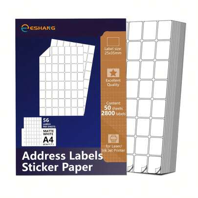 Papel para etiquetas adesivas fosco EShang A4, 50 folhas, 56 etiquetas por folha, compatível com impressoras a laser/jato de tinta, para escritório, correspondência e etiquetagem