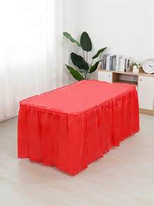 1 طقم تنورة طاولة قابلة للتخلص منها، تنورة طاولة زخرفية ملونة/للزفاف مقاومة للماء، طقم أدوات المائدة الحمراء لرأس السنة الجديدة، مفرش طاولة احتفالي أحمر لرأس السنة الجديدة، تنورة طاولة احتفالية حمراء