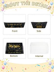 10 件/20 件/50 件新年快乐派对用品派对包食物托盘黑色和金色新年前夜船托盘盘子 2026 NYE 食物船汉堡薯条爆米花架纸托盘适用于新年派对庆祝 - 黑色C款 - 查看 5