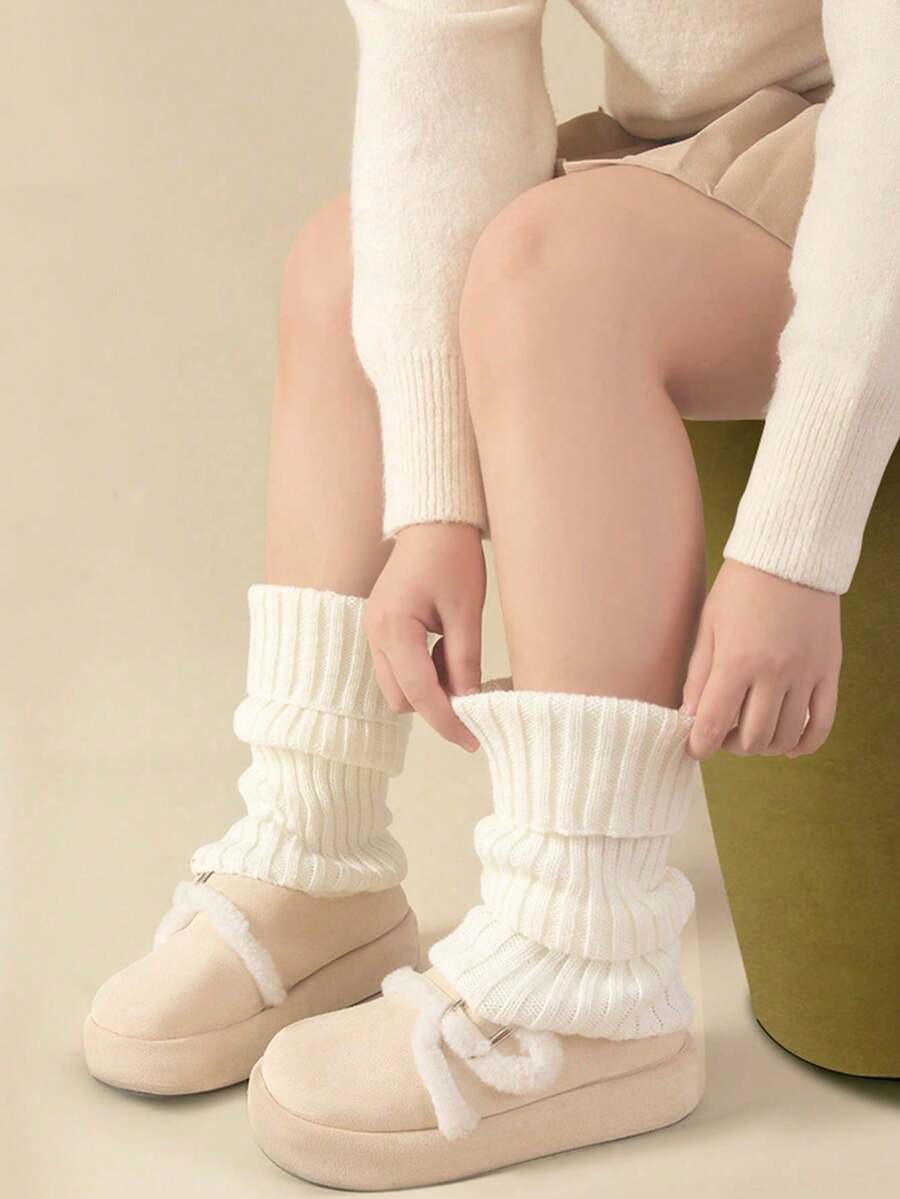 1 pereche jambiere decorative pentru femei, culoare solidă, jambiere lungi tricotate la modă, șosete calde, recomandate de bloggerii de modă, potrivite pentru stilul uniformă școlară JK și ținuta elegantă