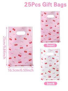 10/25/50 piezas Bolsas de regalo con estampado de lazo de cereza, bolsas de embalaje de regalo, bolsas de tela, bolsas de regalo con patrones diferentes en el frente y la parte trasera, bolsas de almacenamiento, bolsas de fiesta de color rosa con lazo, decoraciones de cumpleaños rosa, suministros de boda, obsequios para despedida de soltera, decoraciones para baby shower, suministros para fiesta de revelación de género, decoraciones de cumpleaños con lazo, decoraciones con lazo rosa, suministros para fiestas festivas - Multicolor - Ver 12