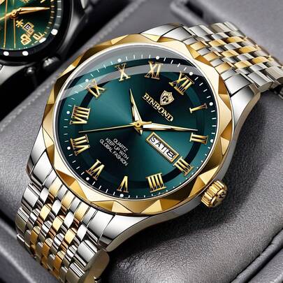 Reloj de lujo para hombres de negocios, resistente al agua de acero inoxidable, luminoso, con fecha, día de la semana, reloj de cuarzo deportivo, movimiento de cuarzo automático japonés, reloj de pulsera para hombres, regalo de cumpleaños, regalo del Día del Padre, parejas, socios de negocios, Halloween, Navidad