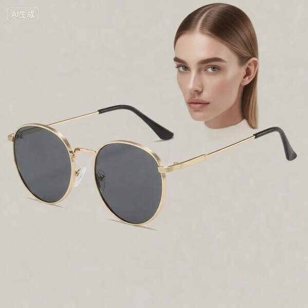 1 paire de lunettes de mode rétro à monture fine et ronde en métal pour femmes