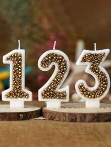 1件金色珠飾鑲嵌數字0-9生日蠟燭，白色底座數位蛋糕裝飾蠟燭，桌面擺飾派對小禮品與烘焙裝飾 - 彩色 - 查看 5