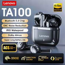 Lenovo TA100 Bluetooth Earphones, Bluetooth 5.4 Stable Connection & 13mm 3D Audio Matrix for Immersive Sound, HD Call Noise Cancelling, 24H Playtime, Ultra Lightweight 3.1g Design Secure Fit Running Gym,Bluetooth Earphones,Black， - 黑色 - 查看 1