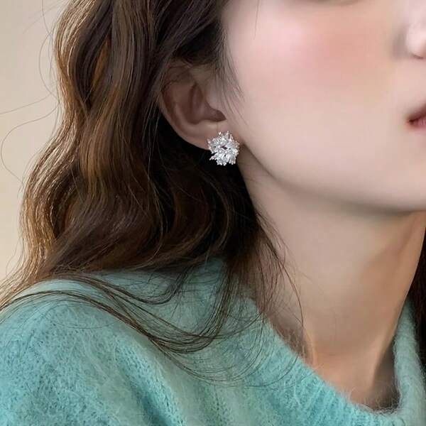 Sunflower Geometric Pearl Earrings, New Luxury Elegant Stud Earrings